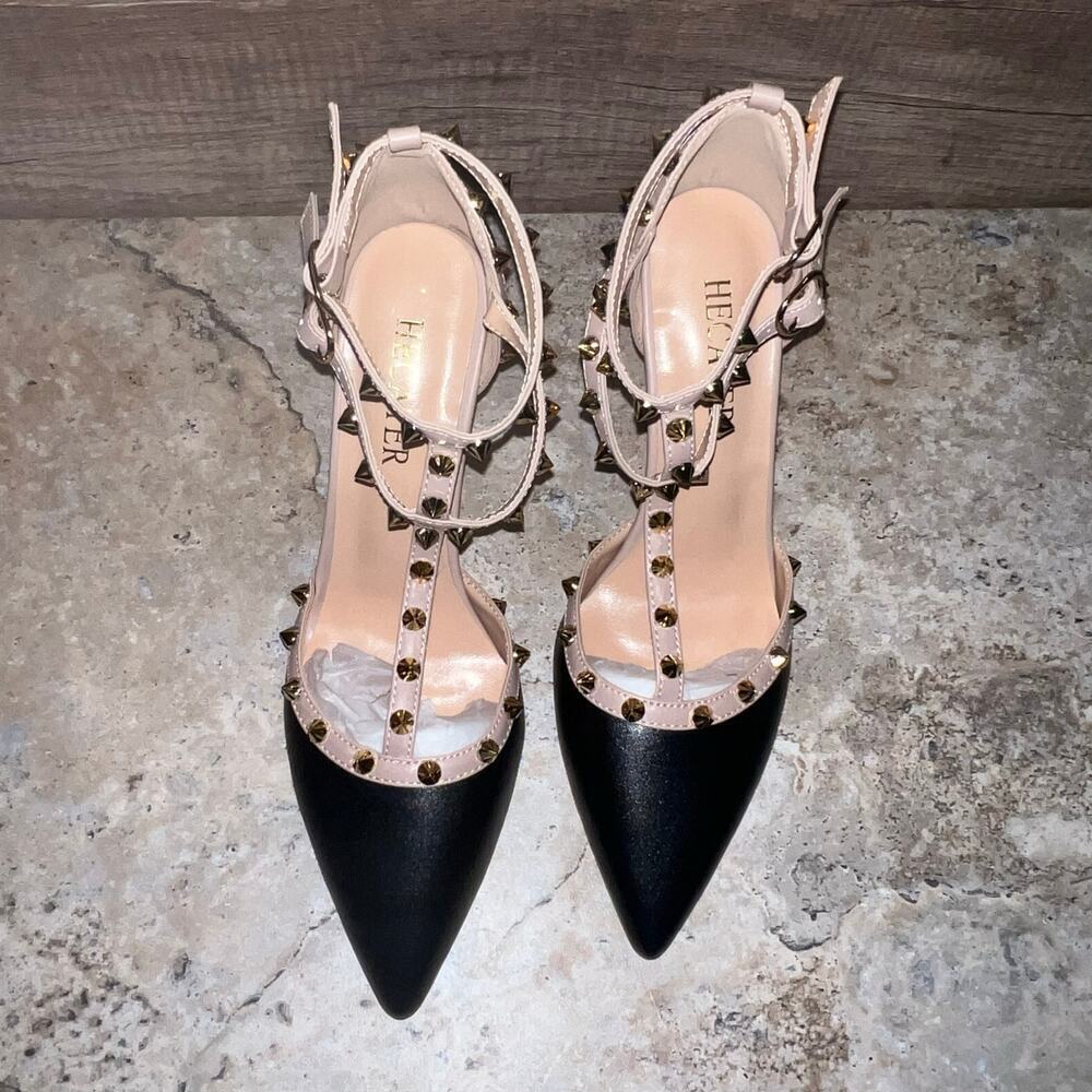 Studded Ankle Strap High Heels Stilettos Pumps Sz 8.5 Dress Shoes Formal Wedding - Picture 12 of 16